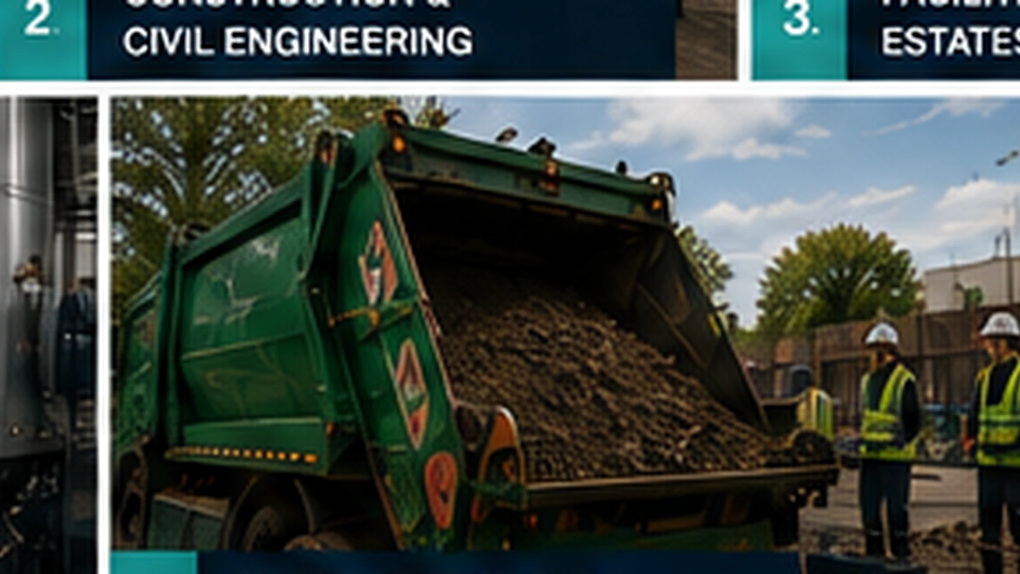 Tipper truck unloading aggregate at a waste and recycling site.