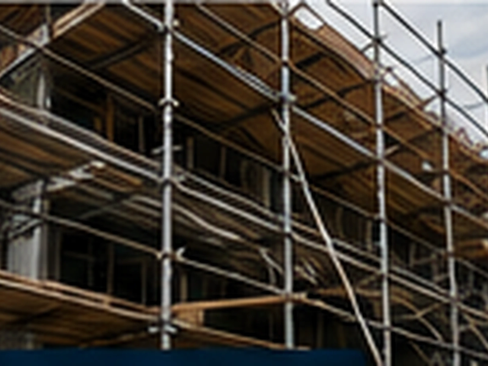 Scaffolding installed around a commercial construction project.